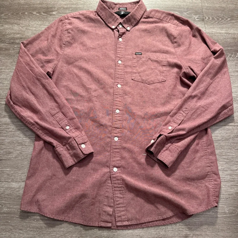 Volcom Shirt Mens XL Cotton Blend Button Down Modern Fit Long Sleeve Skate Surf